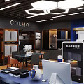 Modern COLMO Kitchen Appliances Showroom With Cabinets Display Area And Design Elements 3d model