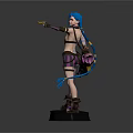 Anime Female Character Statue With Blue Twin Tails Purple Outfit And Weapon