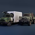 Weapon System Mounted On Military Truck With Cargo Bed And Equipment