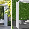Outdoor Hanging Chair With White Frame Green Plant Background And Comfortable Cushions