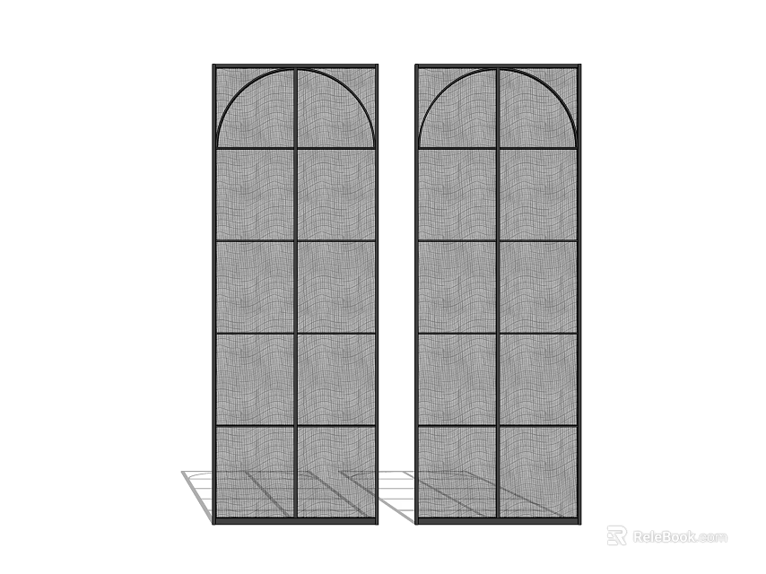 Modern Interior Room Divider With Arched Top Glass Grid Panels Design 3d model