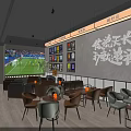 Modern Sports Bar Interior With Wine Racks TV Neon Sign And Seating