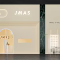 JMAS Modern Storefront Design Featuring Beige Wall Arched Glass Door And Green Plant Wall