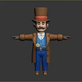3D Cartoon Character Wearing Top Hat Brown Coat Red Bow Tie And Pocket Watch