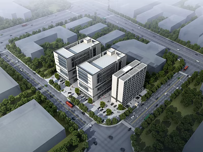 Modern Industrial Factory Building Complex With Surrounding Roads Greenery And Parking 3d model
