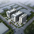 Modern Industrial Factory Building Complex With Surrounding Roads Greenery And Parking