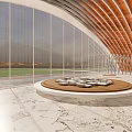 Luxury Modern Sales Office Building Curved Glass Curtain Wall With Lawn Trees Water Feature