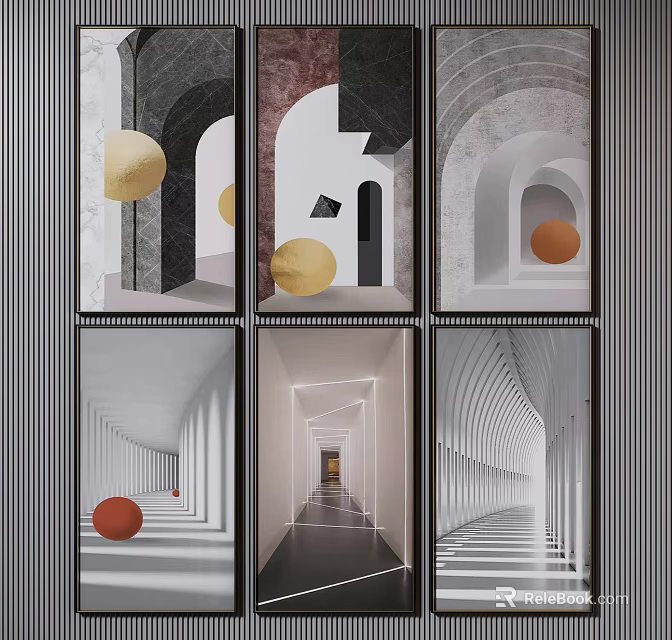 Modern Abstract Landscape Artworks Featuring Arched Structures Geometric Spheres And Light Effects 3d model