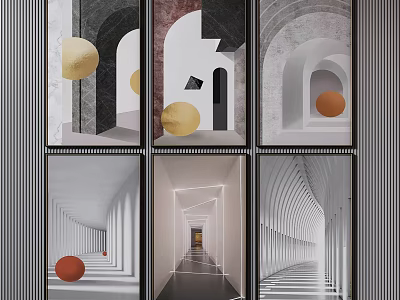 Modern Abstract Landscape Artworks Featuring Arched Structures Geometric Spheres And Light Effects 3d model