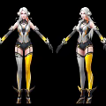 Two Game Movie Characters With Black Gold Robe Silver Yellow Armor And Blonde White Hair
