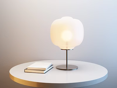 Illuminated White Cloud Table Lamp With Black Base On White Round Table With Two Books 3d model