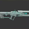 Futuristic Silver White Weapon With Metallic Mechanical Structure And Sci Fi Green Accent Design