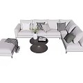 Light Colored Corner Sofa Coffee Table Combination With Patterned Cushions Ottoman Vase And Magazine 3d model