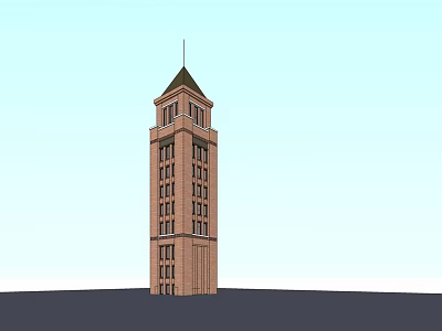 Tall Brick Tower with Multiple Floors Windows and Spire Top Design 3d model