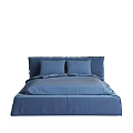 Modern Blue Upholstered Double Bed With Soft Bed Sheets And Decorative Pillows 3d model