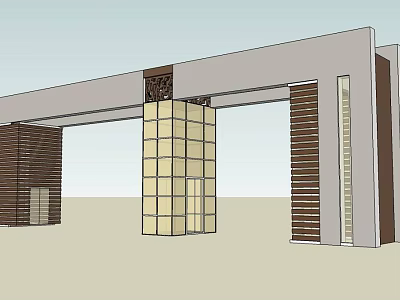 Modern Entrance Gate Architectural Design With Gray Beam And Brown Columns 3d model