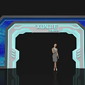 XUNJIE Tech Archway with Blue Illuminated Edges and Standing Female Figure in Modern Digital Backdrop