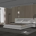 Modern Bedroom Interior With Wooden Wall Paneling Bed Area Rug Accent Chair And Natural Light