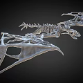 Flying Animal Dragon Skeleton Silver Skeletal Structure With Wings 3D Rendered On Dark Background