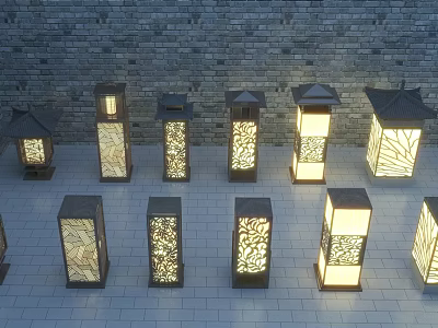 Traditional Style Outdoor Lights With Intricate Cutout Patterns And Warm Illumination 3d model