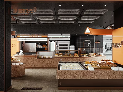 Modern Dessert Shop Interior With Display Counters Baking Equipment And Fresh Pastries 3d model