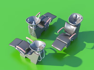 Three Gray Shampoo Chairs With Pink Armrests For Beauty Salon Use 3d model