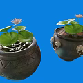 Decorative Aquarium Jars with White Water Lilies Lotus Leaves Geometric Patterns and Metal Handles
