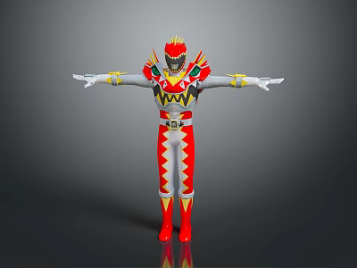 Red White And Yellow Superhero Armor Featuring Zigzag Patterns And Outstretched Arms 3d model