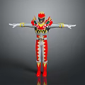 Red White And Yellow Superhero Armor Featuring Zigzag Patterns And Outstretched Arms 3d model