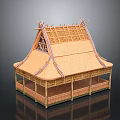 Traditional Bamboo Pavilion Model With Thatched Roof And Open Architectural Structure