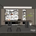 Style Study Desk Chair Computer Bookcase Green Plant Carpet 3d model