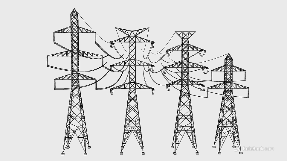 Industrial Equipment Power Transmission Towers Supporting Electricity Distribution Lines 3d model 