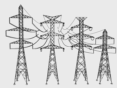 Industrial Equipment Power Transmission Towers Supporting Electricity Distribution Lines 3d model