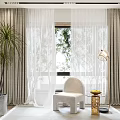 Light Gray Curtains with Sheer Panels in Modern Room with Palm Plant and White Chair
