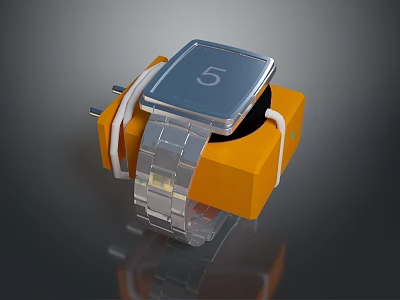 Modern Smartwatch With Square Dial Silver Strap In Orange Box White Straps Displaying Number 5 3d model