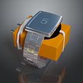 Modern Smartwatch With Square Dial Silver Strap In Orange Box White Straps Displaying Number 5