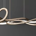 Modern Twisted Metal Chandelier With Curved Gold Rings And Contemporary Design