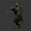 Green Rock Spiked Monster Character With Fanged Face Blue Eyes And Muscular Build