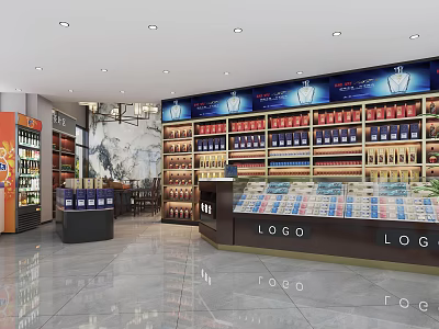 Spacious Modern Tobacco And Alcohol Store Interior With Shelves Displays Wine Liquor Tobacco Products 3d model