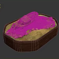 Golden Decorative Boat Model on Red Wooden Base with Accents