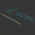 Industrial Equipment Set With Metal Pipes Faucet Rolled Tubes And Striped Rod