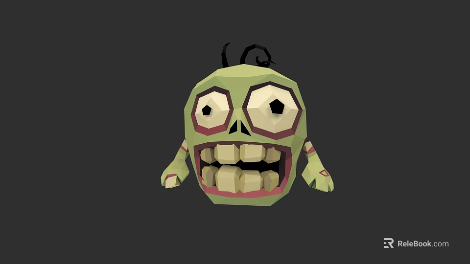 Cartoon Character Green Creature With Big Eyes Open Mouth And Sharp Teeth 3d model 