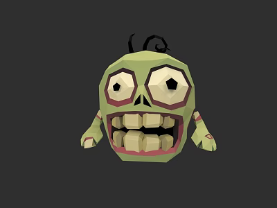 Cartoon Character Green Creature With Big Eyes Open Mouth And Sharp Teeth 3d model