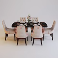 Stylish Dining Table Set With Black Surface Beige Chairs And Floral Centerpiece 3d model