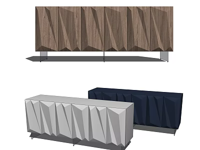 Modern Console Cabinet and Sideboard with Geometric Texture in Wooden Light Gray Dark Blue 3d model