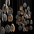 Multiple Gold And Silver Shell Shaped Chandeliers Hanging In Modern Interior Design 3d model