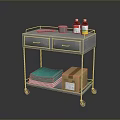 Stainless Steel Industrial Utility Cart With Wheels Drawers Tray Bottles Green Cloths And Box