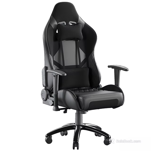 Ergonomic Black Gaming Desk Chair Set With Mesh Back And Adjustable Arms 3d model 