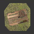 Wooden Pallet Built Structure On Green Grass Area With Vertical Wooden Plank And Metal Parts