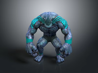 Mythical Creature With Blue Stone Like Body Green Glowing Stripes And Muscular Build 3d model